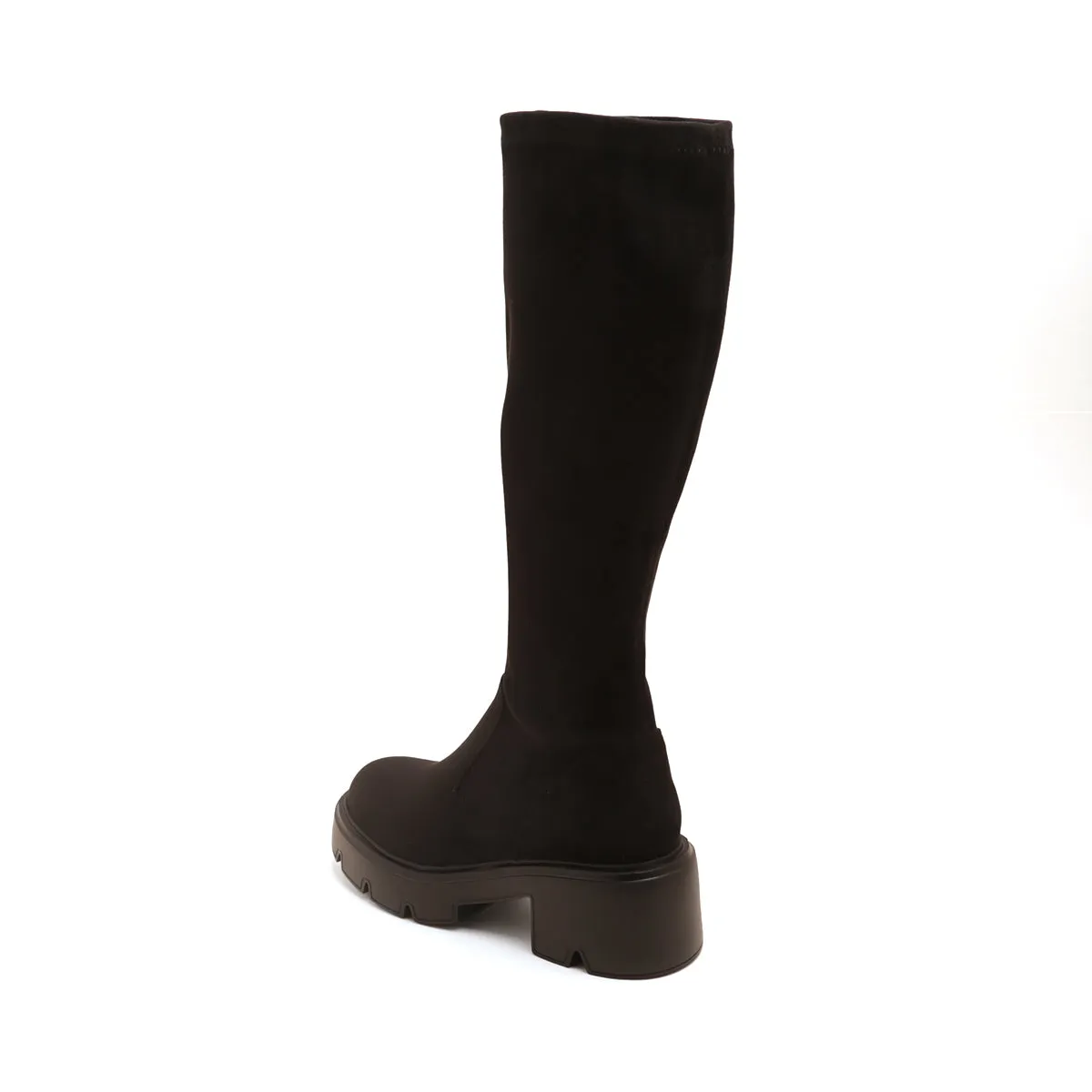 Black Elastic Platform Under Knee Sock Boots