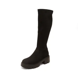 Black Elastic Platform Under Knee Sock Boots