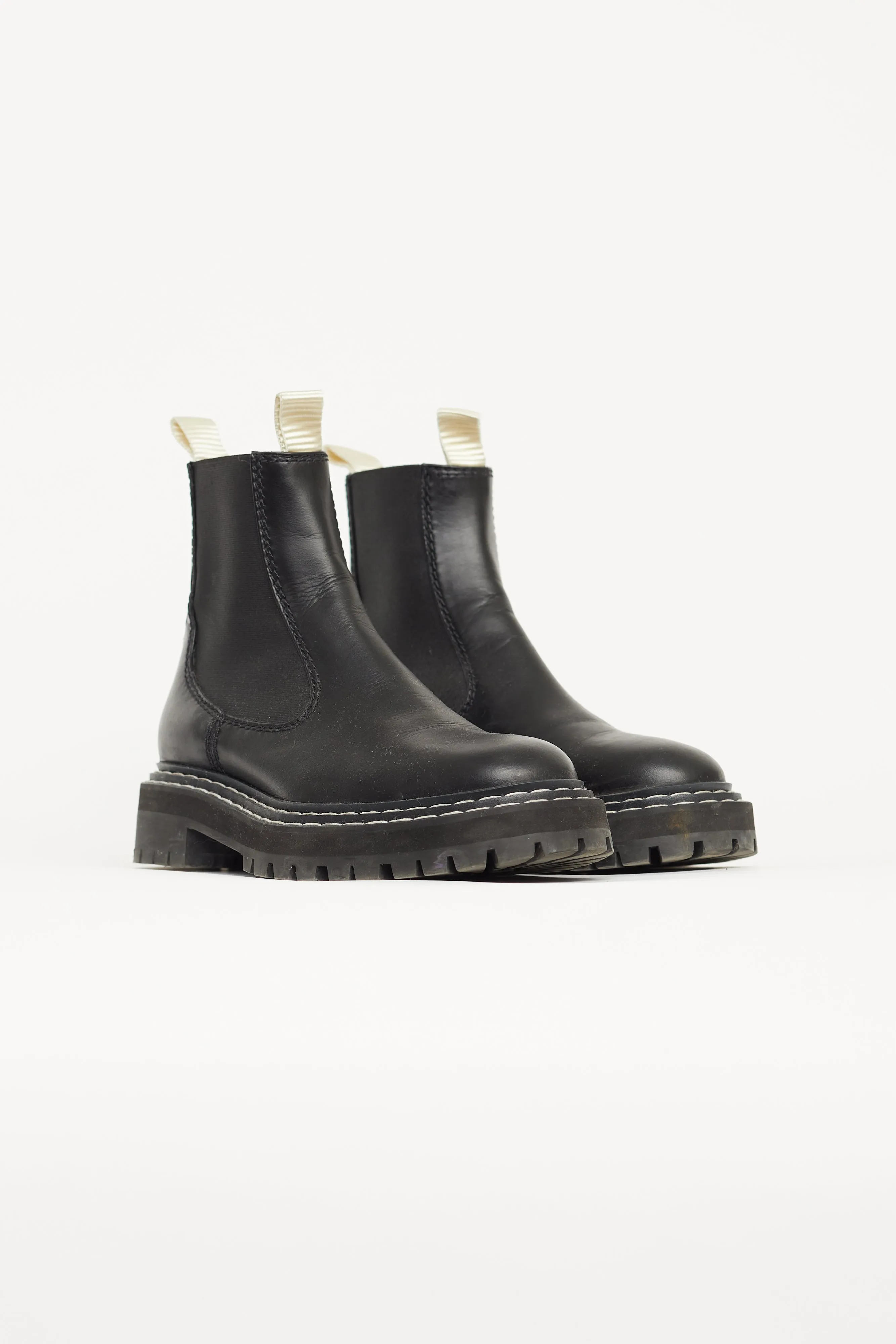 Black Leather Contrast Stich Chelsea Boot