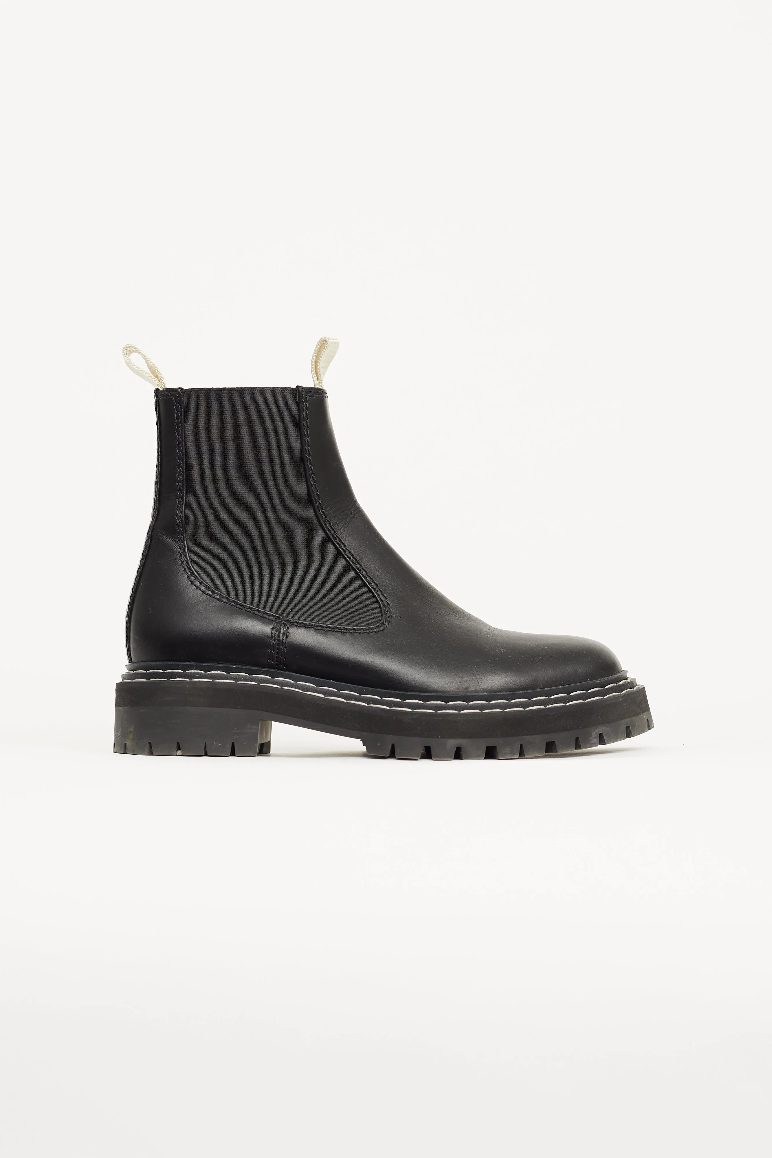 Black Leather Contrast Stich Chelsea Boot