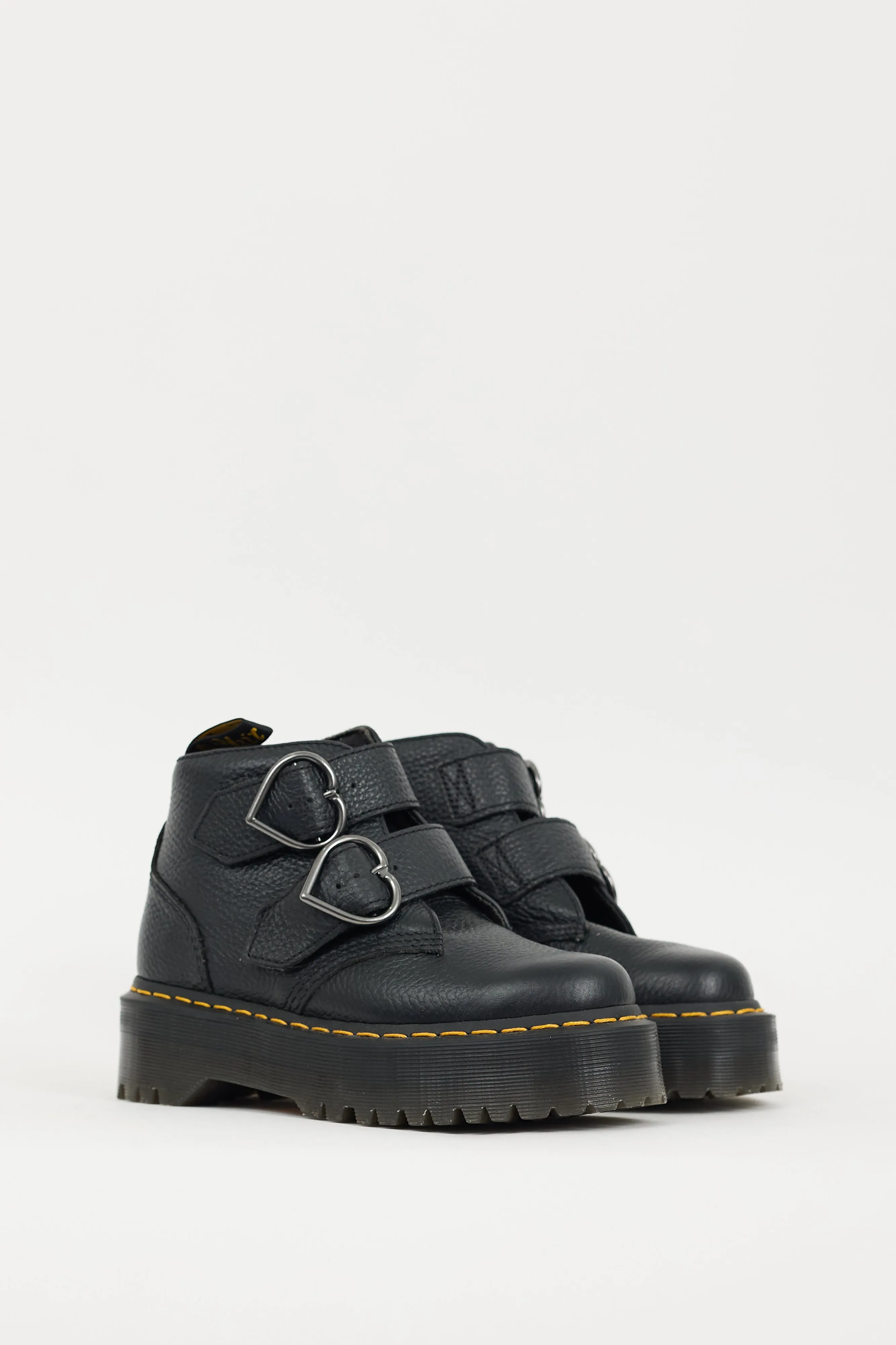 Black Leather Devon Heart Platform Boot