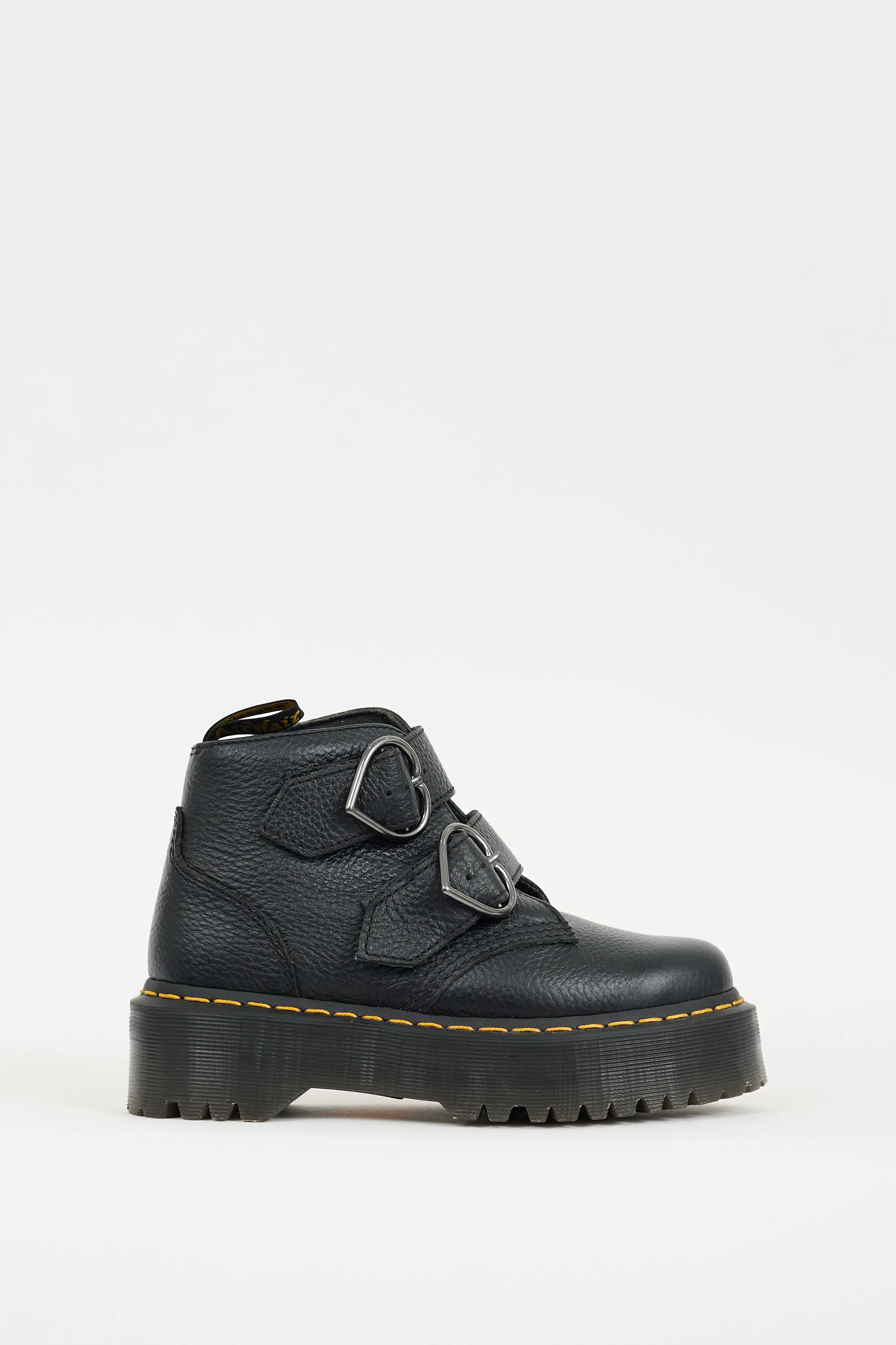 Black Leather Devon Heart Platform Boot