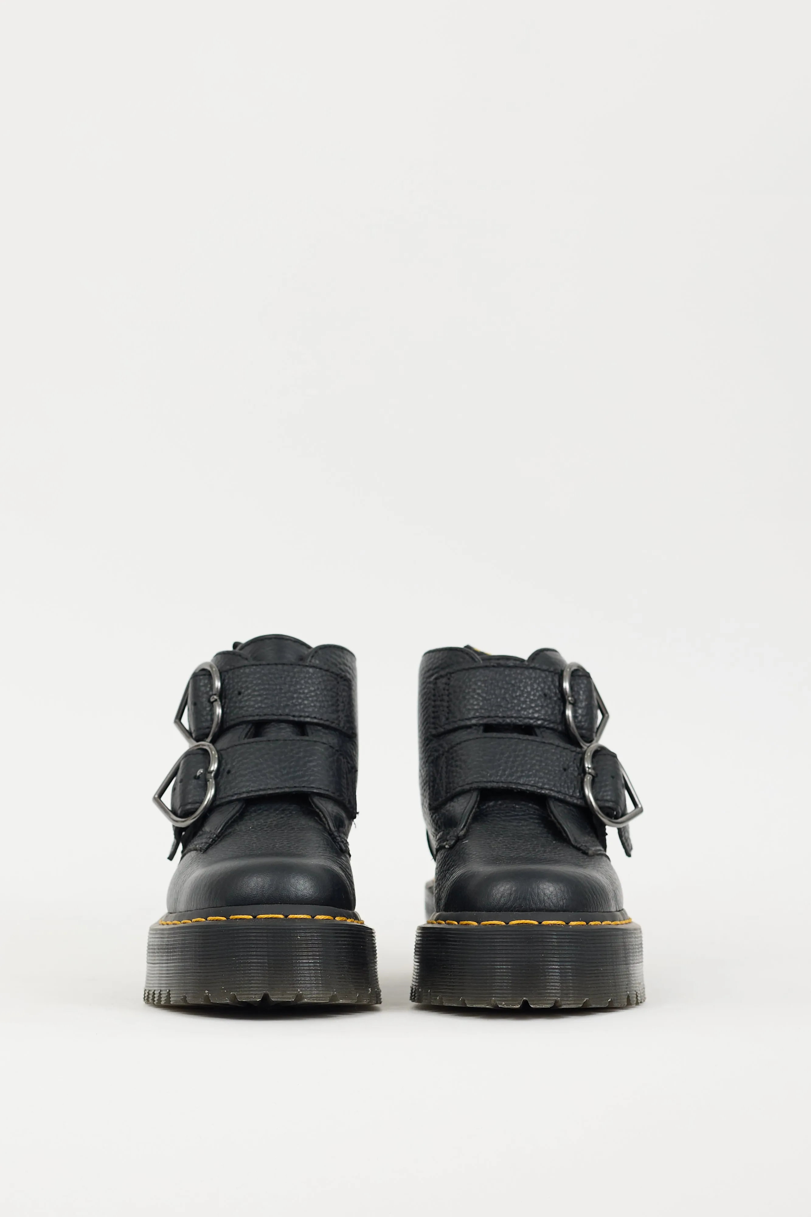 Black Leather Devon Heart Platform Boot