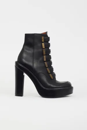 Black Leather Strappy Ankle Boot