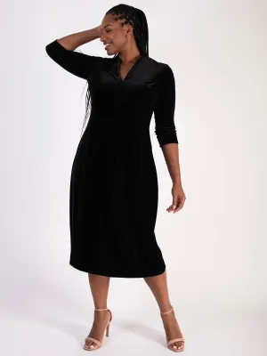 Black Stretch Velvet Panelled Boulle Dress with Back Vent Detail