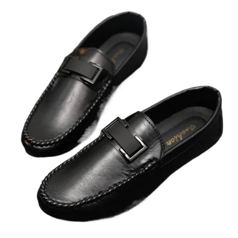 British boys' men's shoes soft sole leather surface men's loafer beanie shoes men's platform summer spirit guy dress wear-resistant