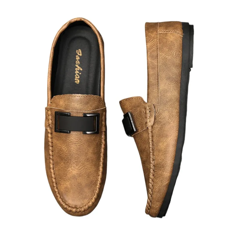 British boys' men's shoes soft sole leather surface men's loafer beanie shoes men's platform summer spirit guy dress wear-resistant