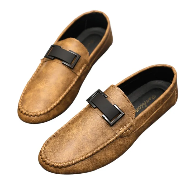 British boys' men's shoes soft sole leather surface men's loafer beanie shoes men's platform summer spirit guy dress wear-resistant