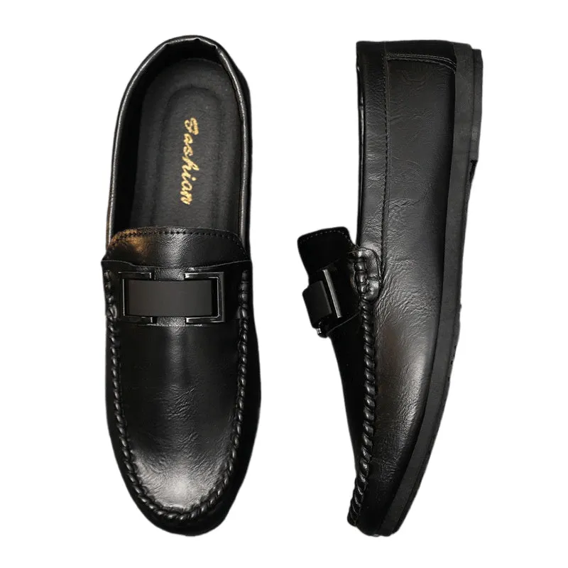 British boys' men's shoes soft sole leather surface men's loafer beanie shoes men's platform summer spirit guy dress wear-resistant