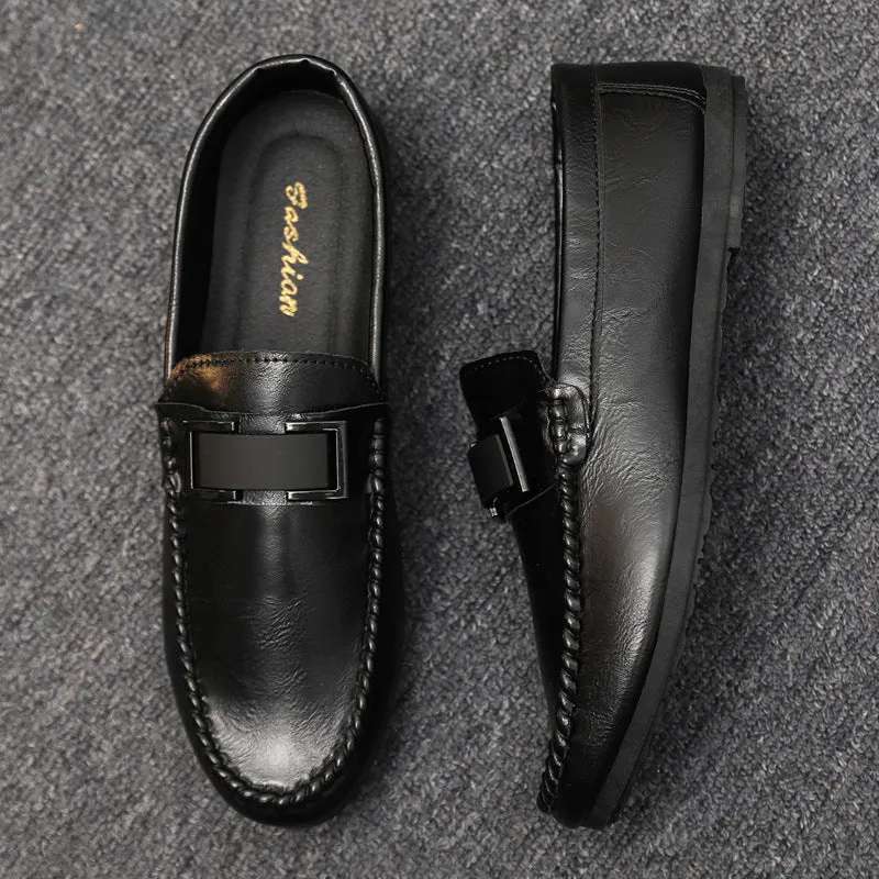 British boys' men's shoes soft sole leather surface men's loafer beanie shoes men's platform summer spirit guy dress wear-resistant