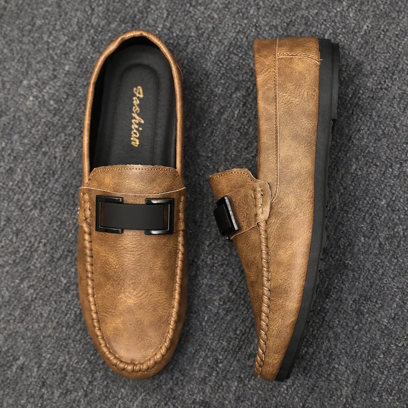 British boys' men's shoes soft sole leather surface men's loafer beanie shoes men's platform summer spirit guy dress wear-resistant