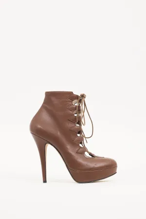 Brown Leather Lace Up Stiletto Boot