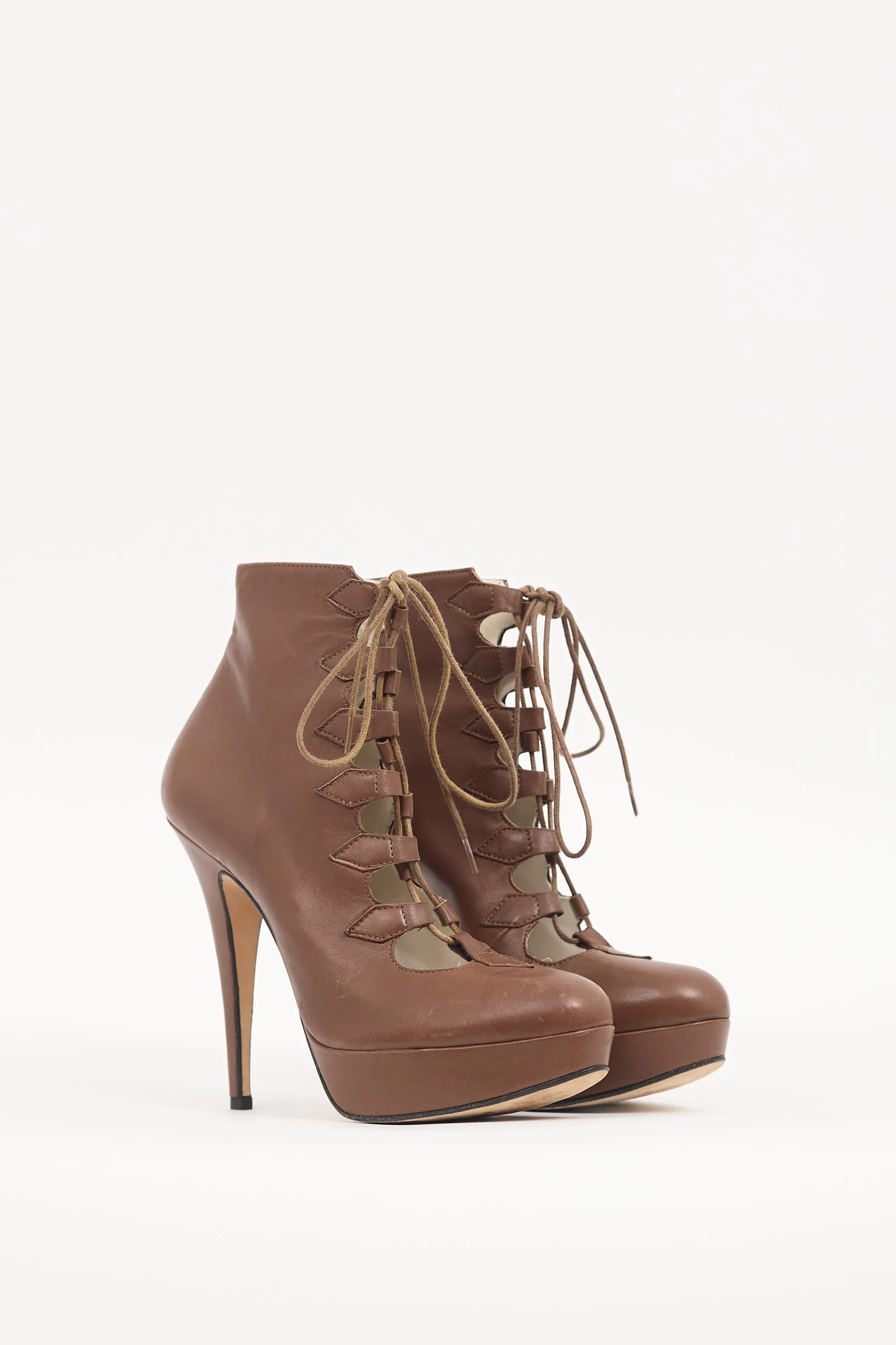 Brown Leather Lace Up Stiletto Boot