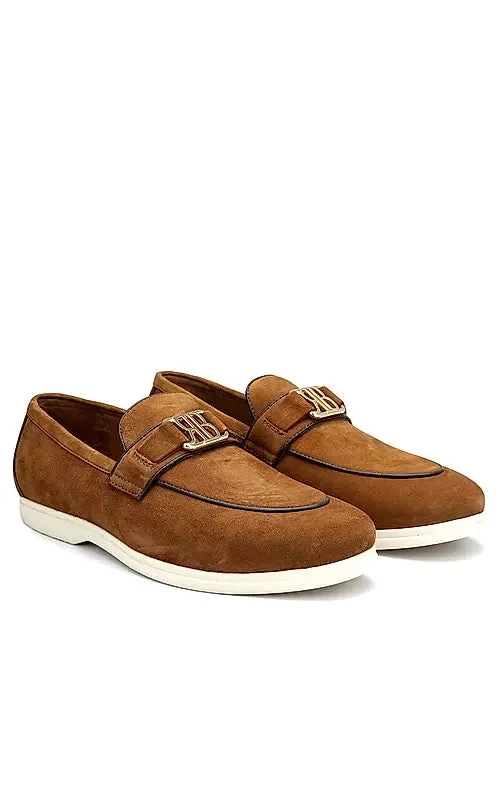 Brown Suede Loafers With Logo