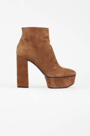 Brown Suede Platform Heeled Boot
