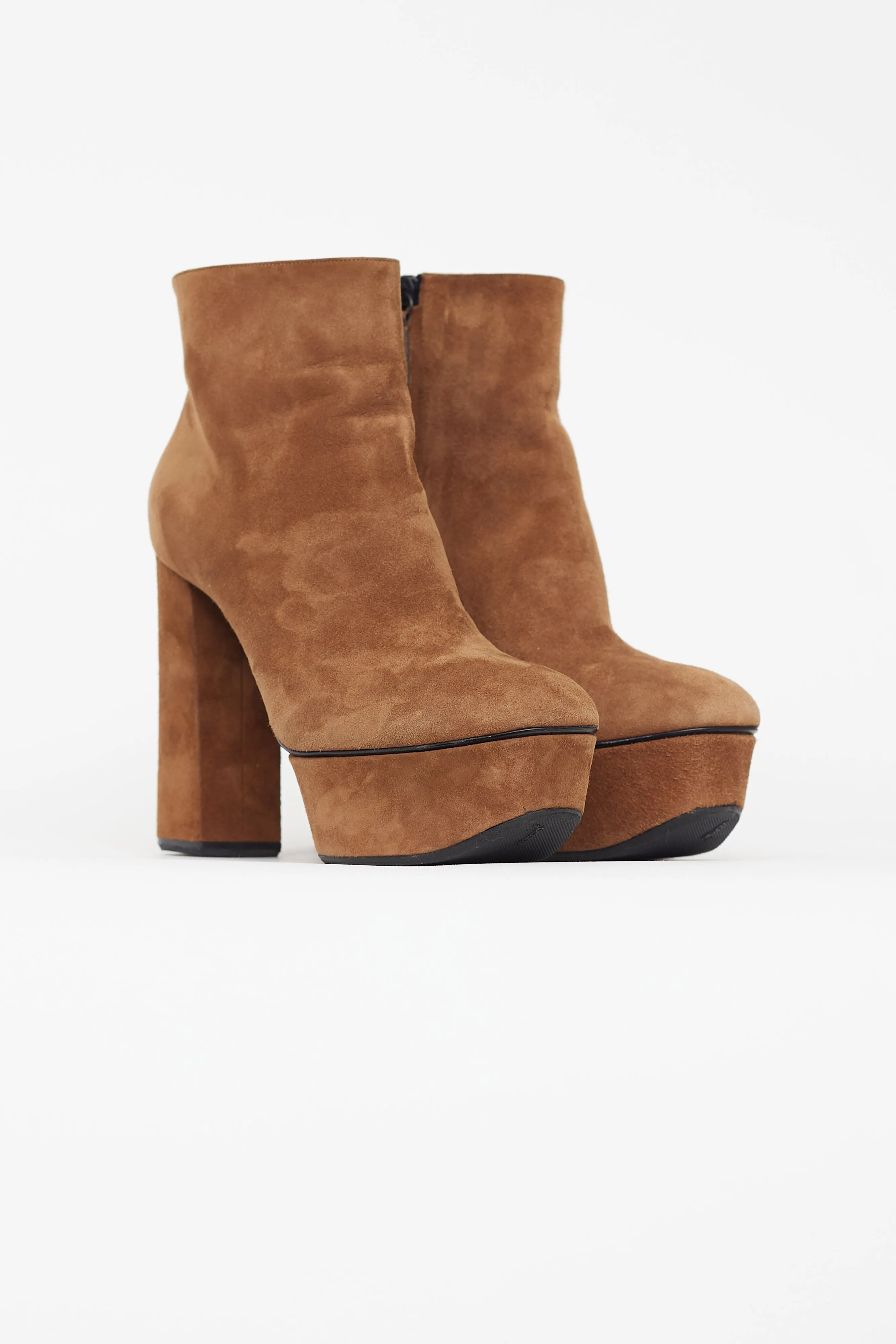 Brown Suede Platform Heeled Boot