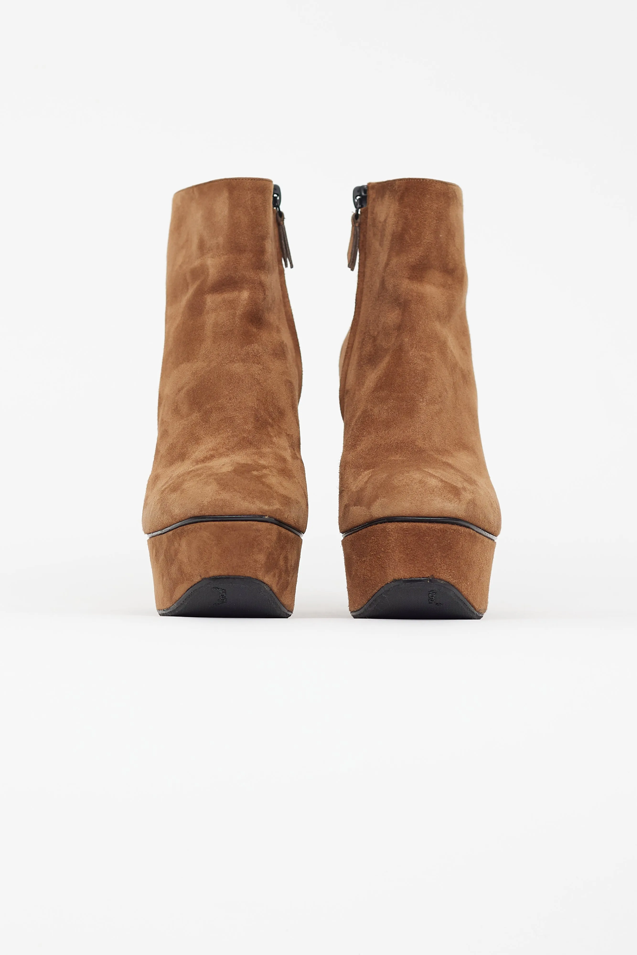 Brown Suede Platform Heeled Boot