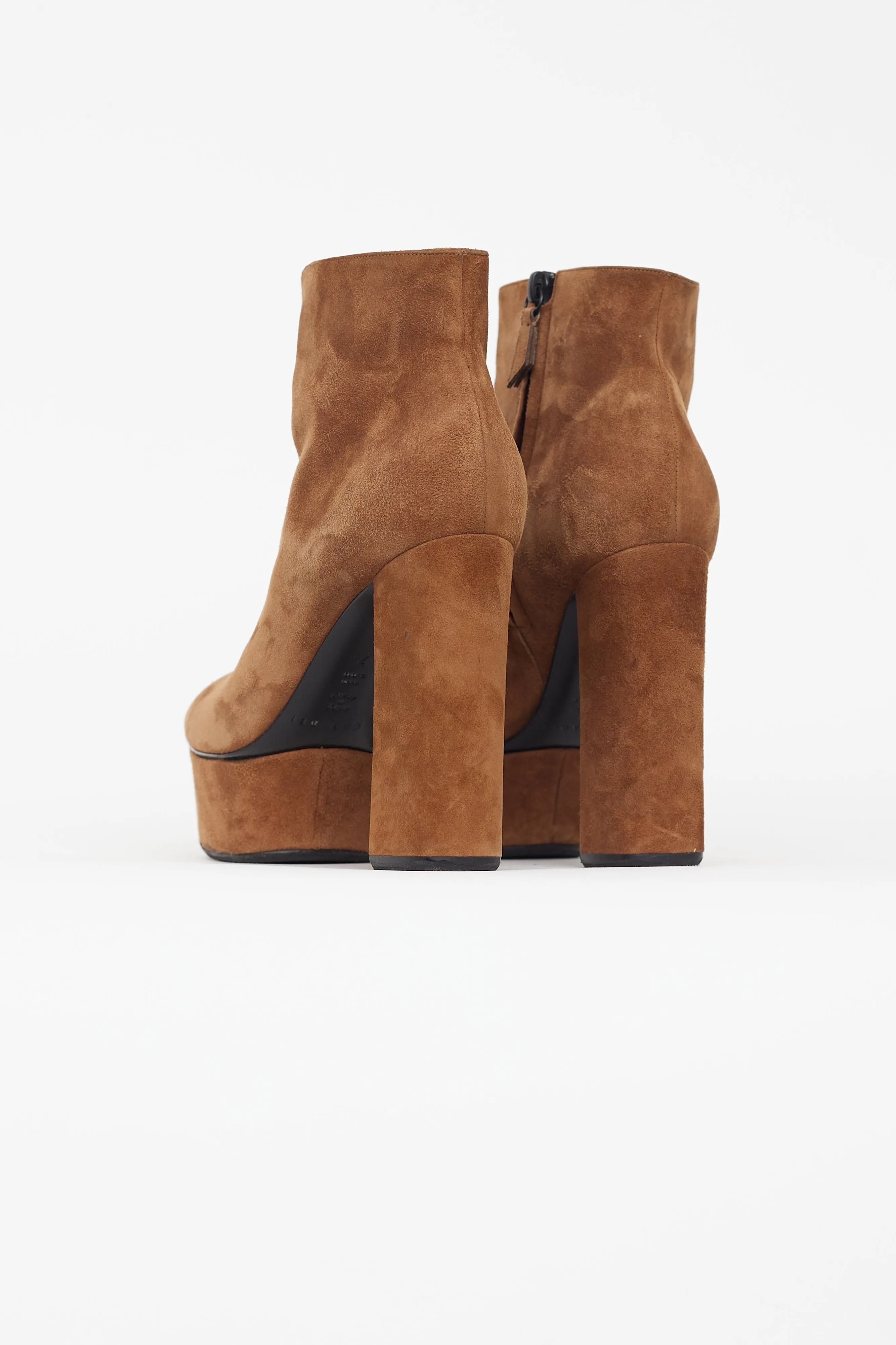 Brown Suede Platform Heeled Boot