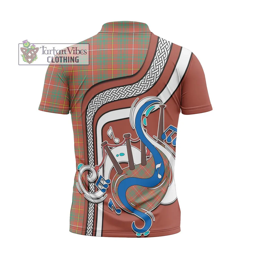 Bruce Ancient Tartan Zipper Polo Shirt with Epic Bagpipe Style