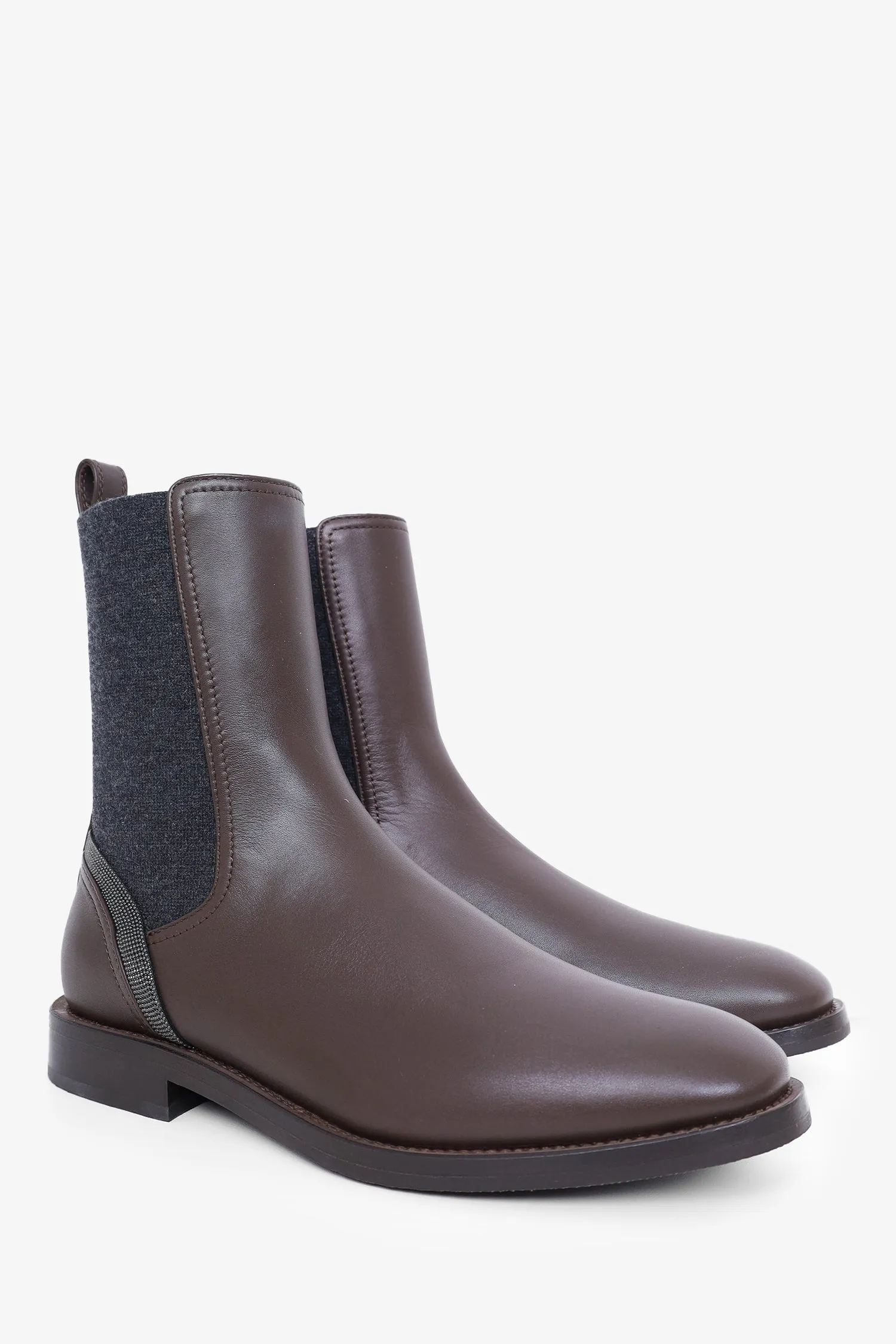 Brunello Cucinelli Brown Leather Monili Chelsea Boots Size 36