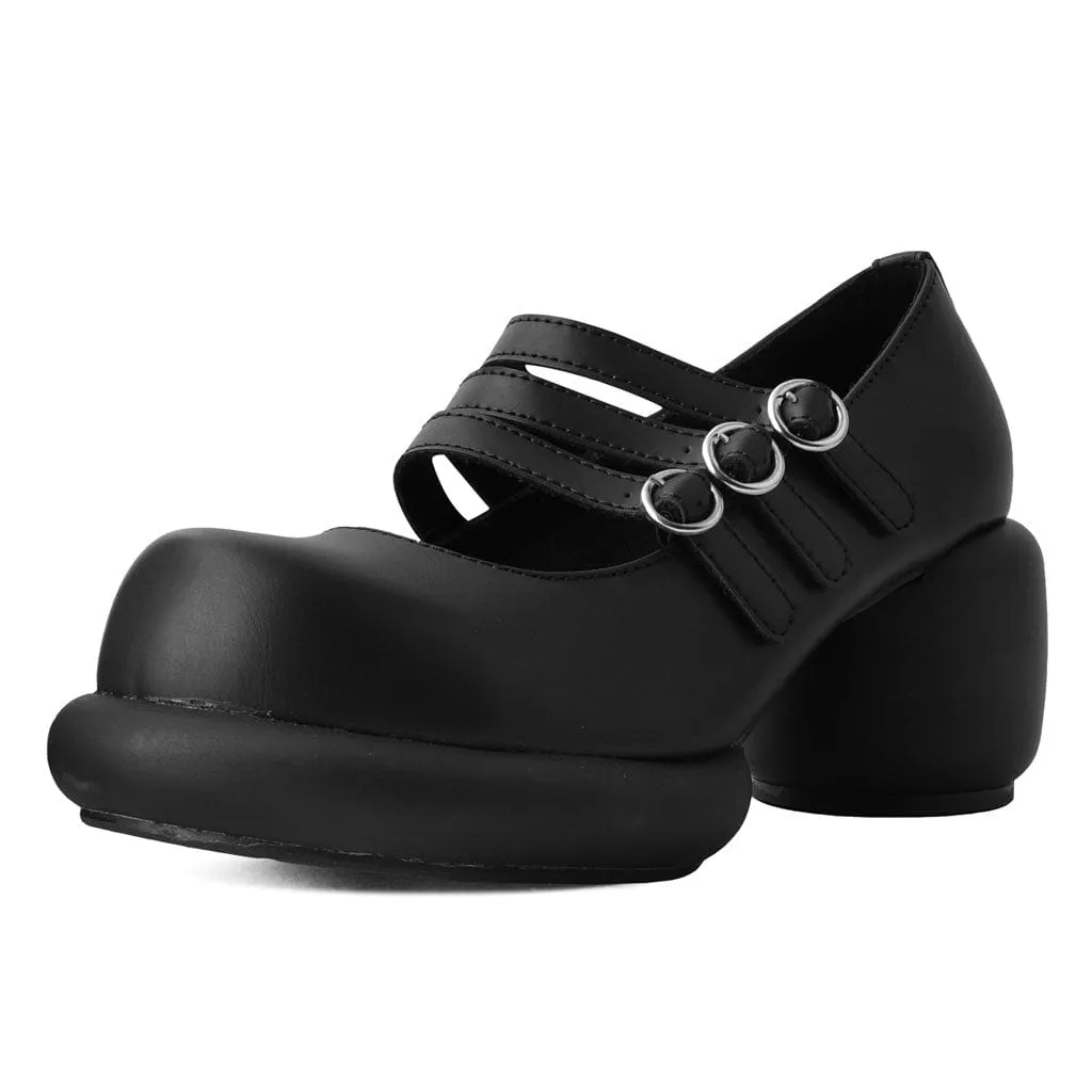 Bubble Heel 3-Strap Mary Janes Black Vegan Leather