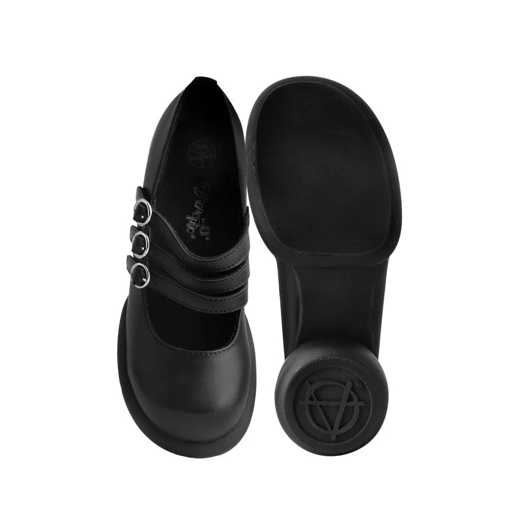 Bubble Heel 3-Strap Mary Janes Black Vegan Leather