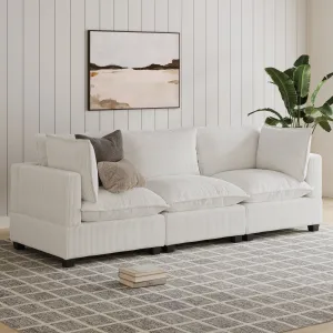 Corduroy 3-Seat Cloud Sofa Pearl White