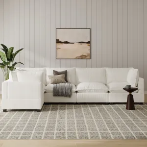 Corduroy 5-Seat Sectional Cloud Sofa Pearl White