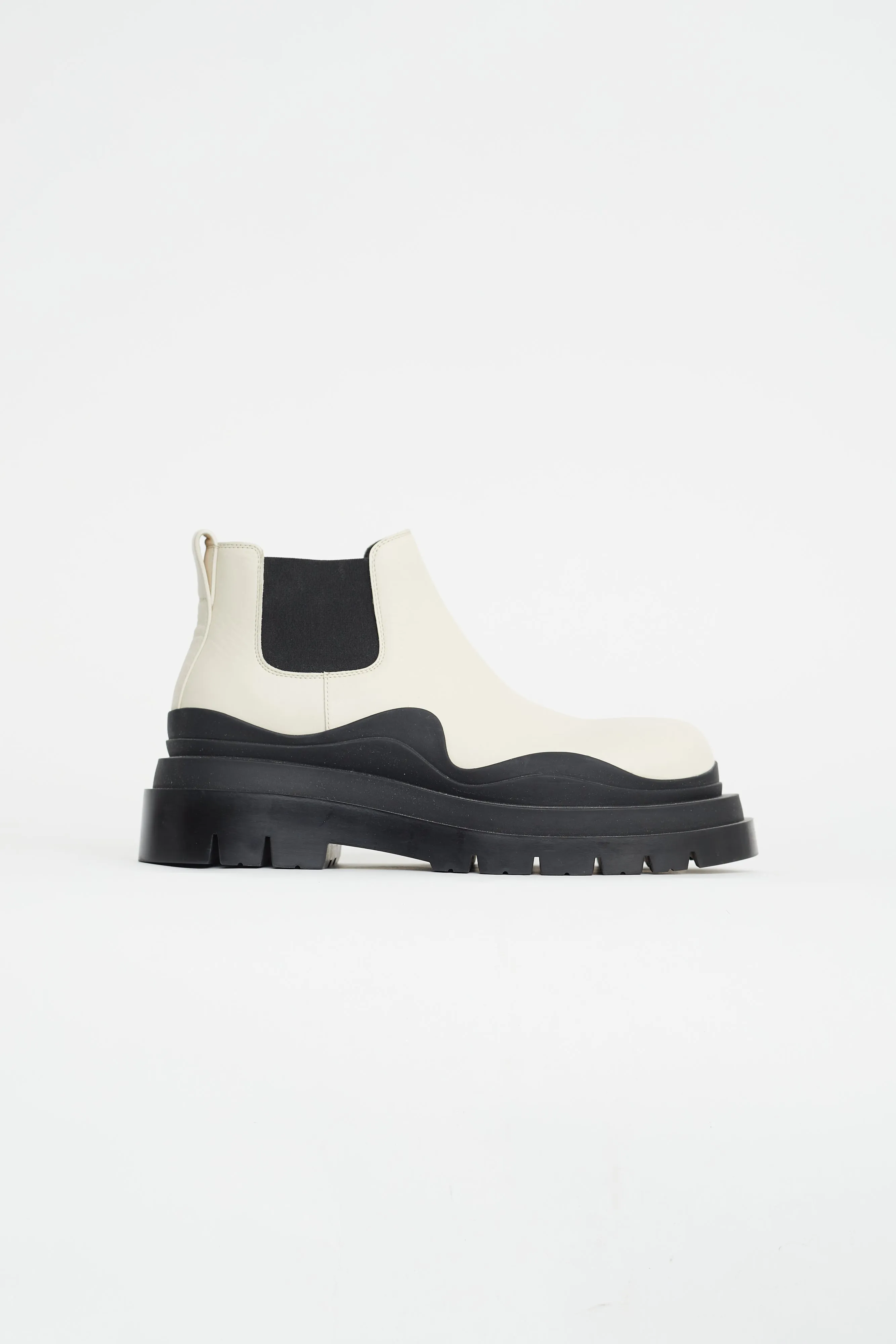 Cream & Black Leather Platform Chelsea Boot