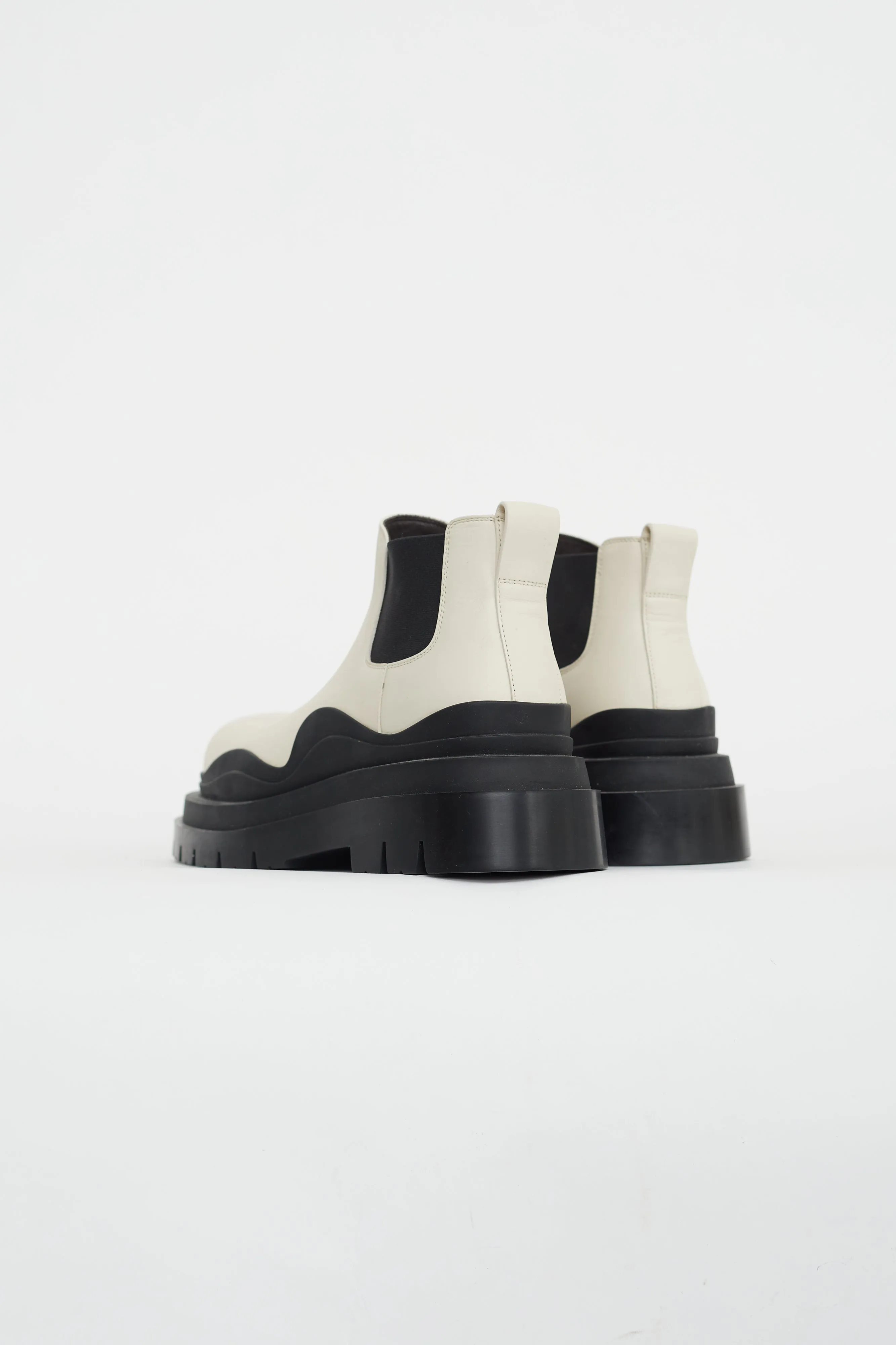 Cream & Black Leather Platform Chelsea Boot