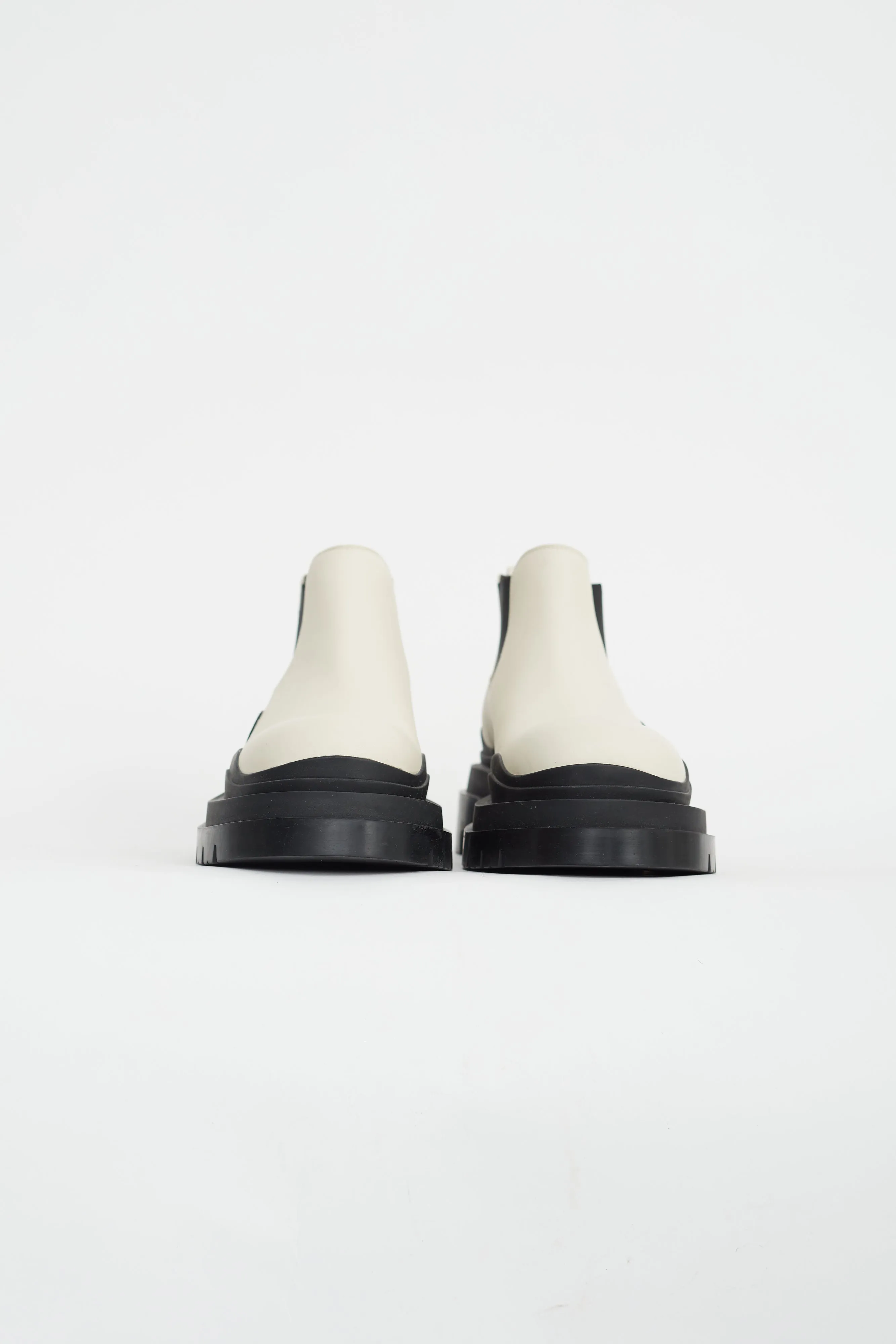 Cream & Black Leather Platform Chelsea Boot