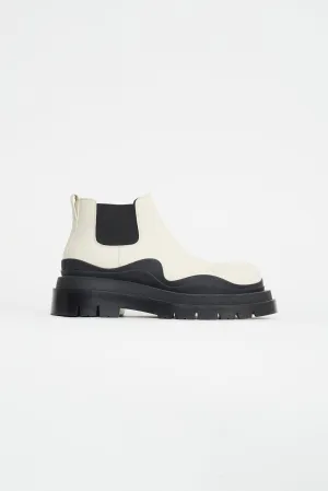 Cream & Black Leather Platform Chelsea Boot