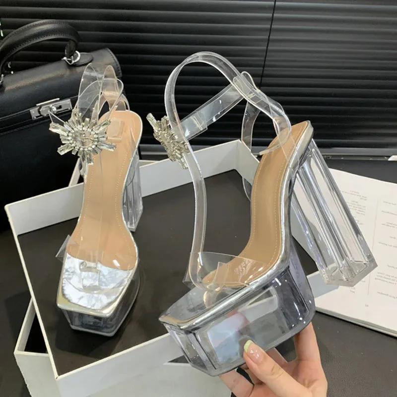 Crystal Buckle Ankle clear pvc Strap Platform Sandals
