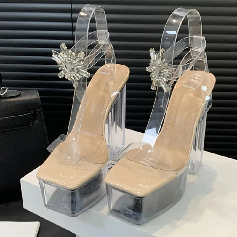Crystal Buckle Ankle clear pvc Strap Platform Sandals