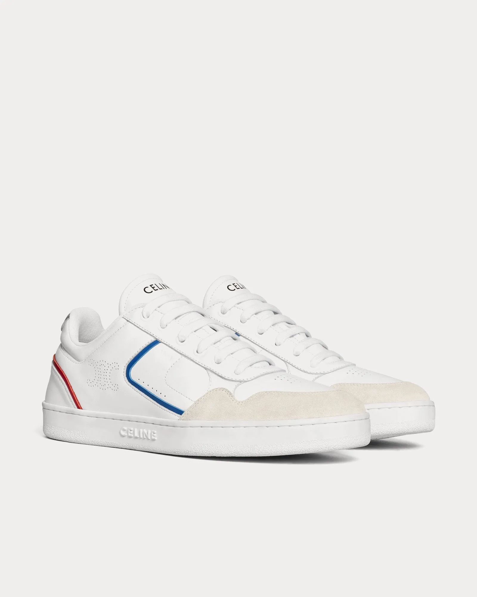 CT-10 Lace-Up Calfskin Optic White / Blue / Red / Silver Low Top Sneakers