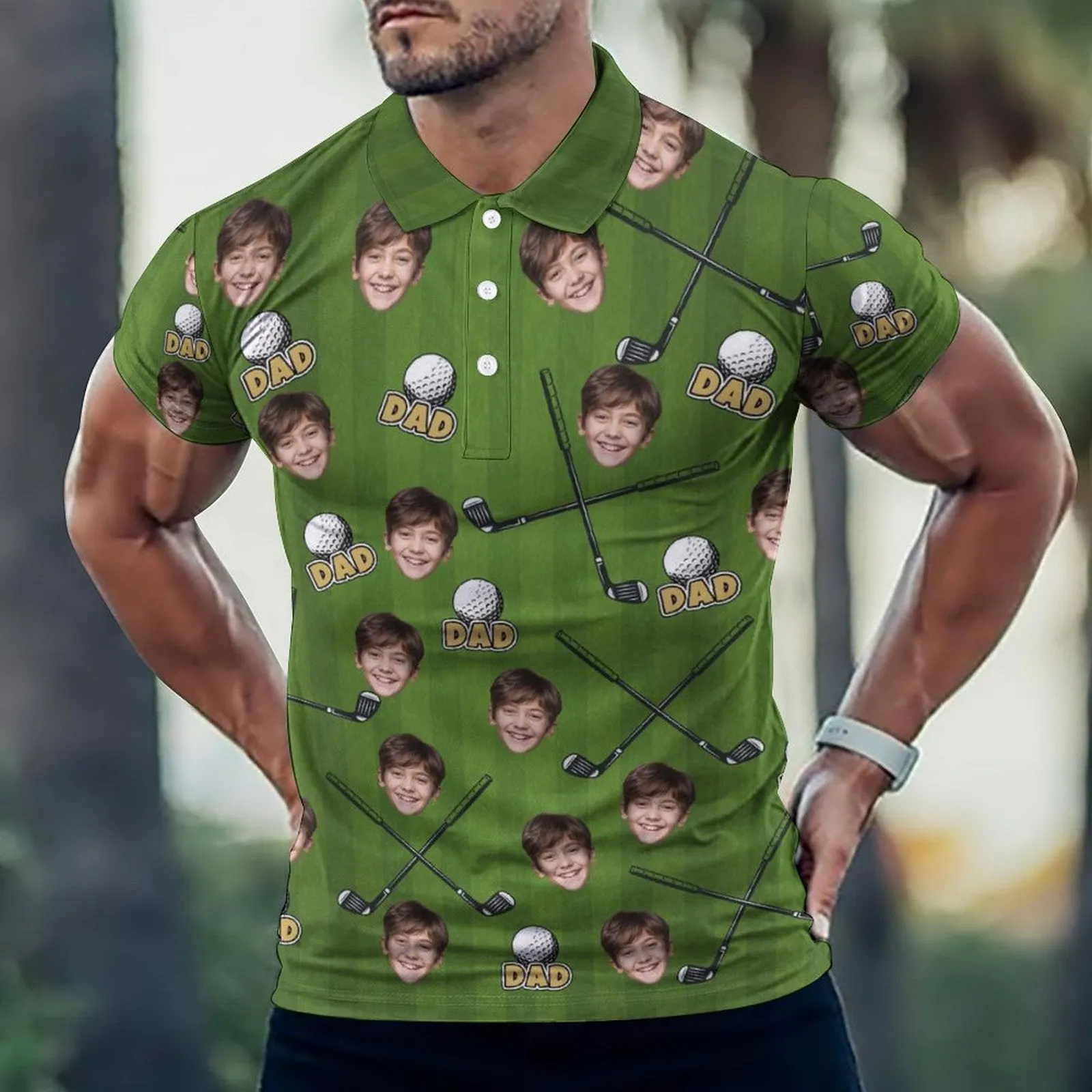 Custom Face My DAD All Over Print Black Polo Shirt Personalized Men's Golf Shirt