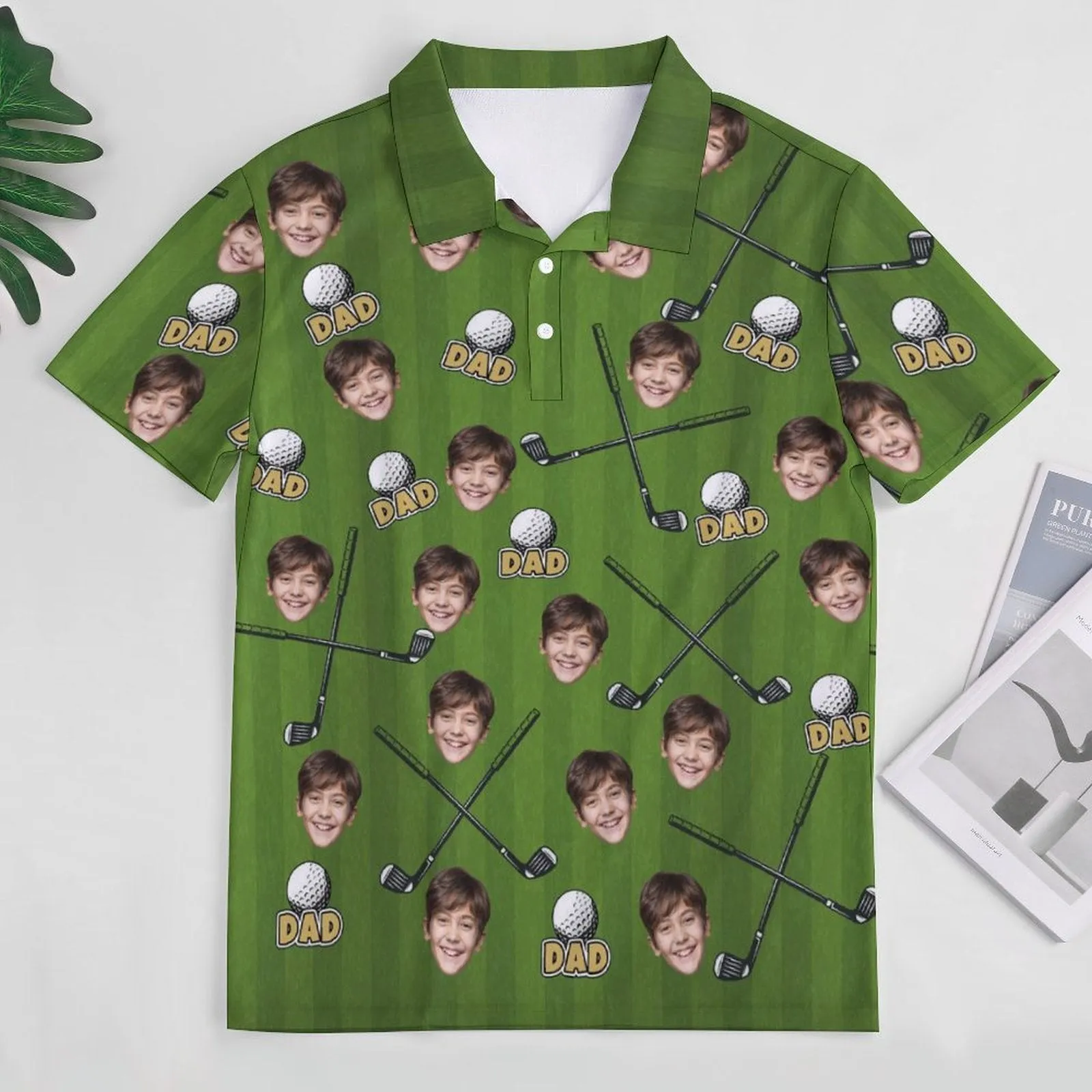 Custom Face My DAD All Over Print Black Polo Shirt Personalized Men's Golf Shirt