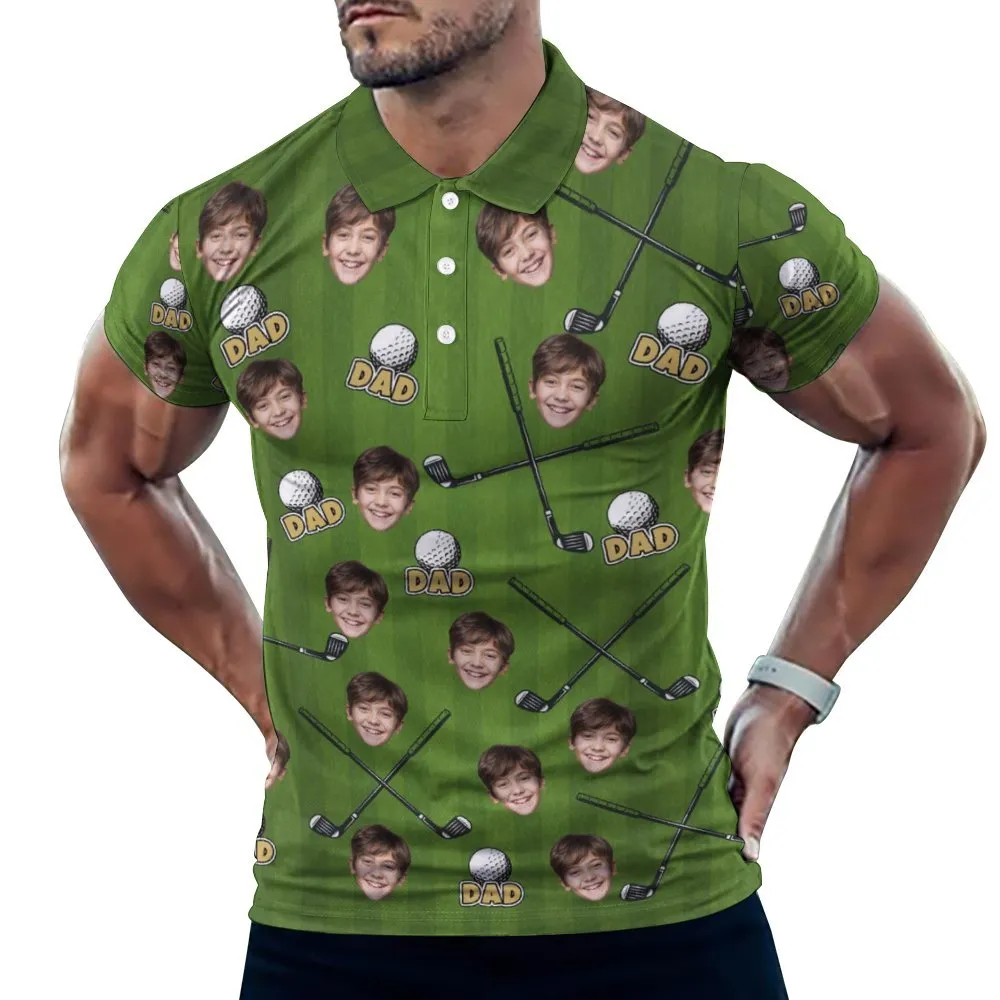 Custom Face My DAD All Over Print Black Polo Shirt Personalized Men's Golf Shirt