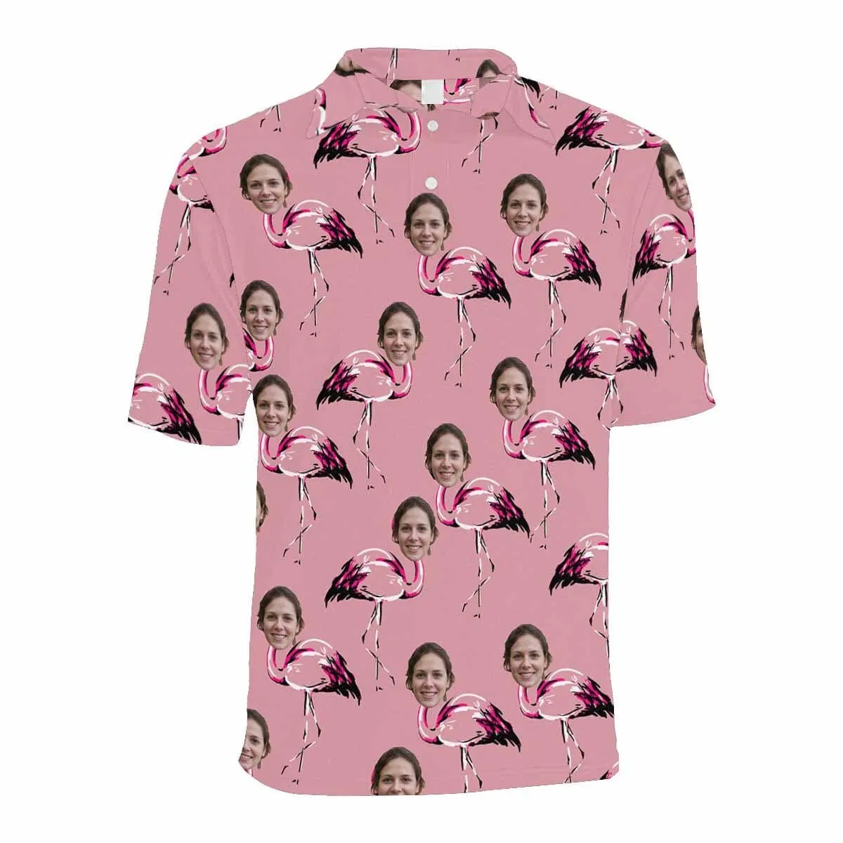 Custom Face Pink Flamingo All Over Print Polo Shirt Personalized Men's Golf Shirt