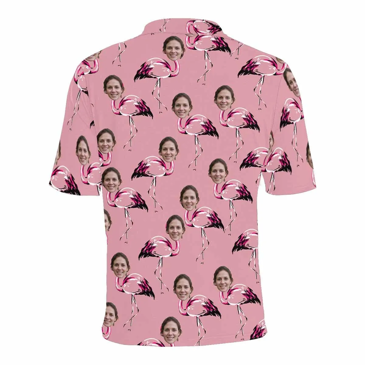 Custom Face Pink Flamingo All Over Print Polo Shirt Personalized Men's Golf Shirt