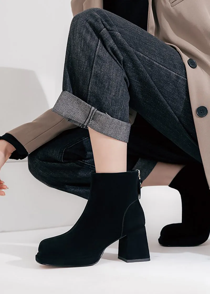 Danielle Suede Leather Platform Chunky Heel Booties