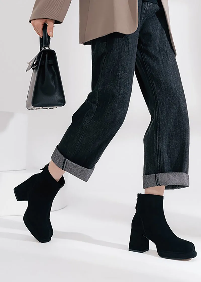 Danielle Suede Leather Platform Chunky Heel Booties