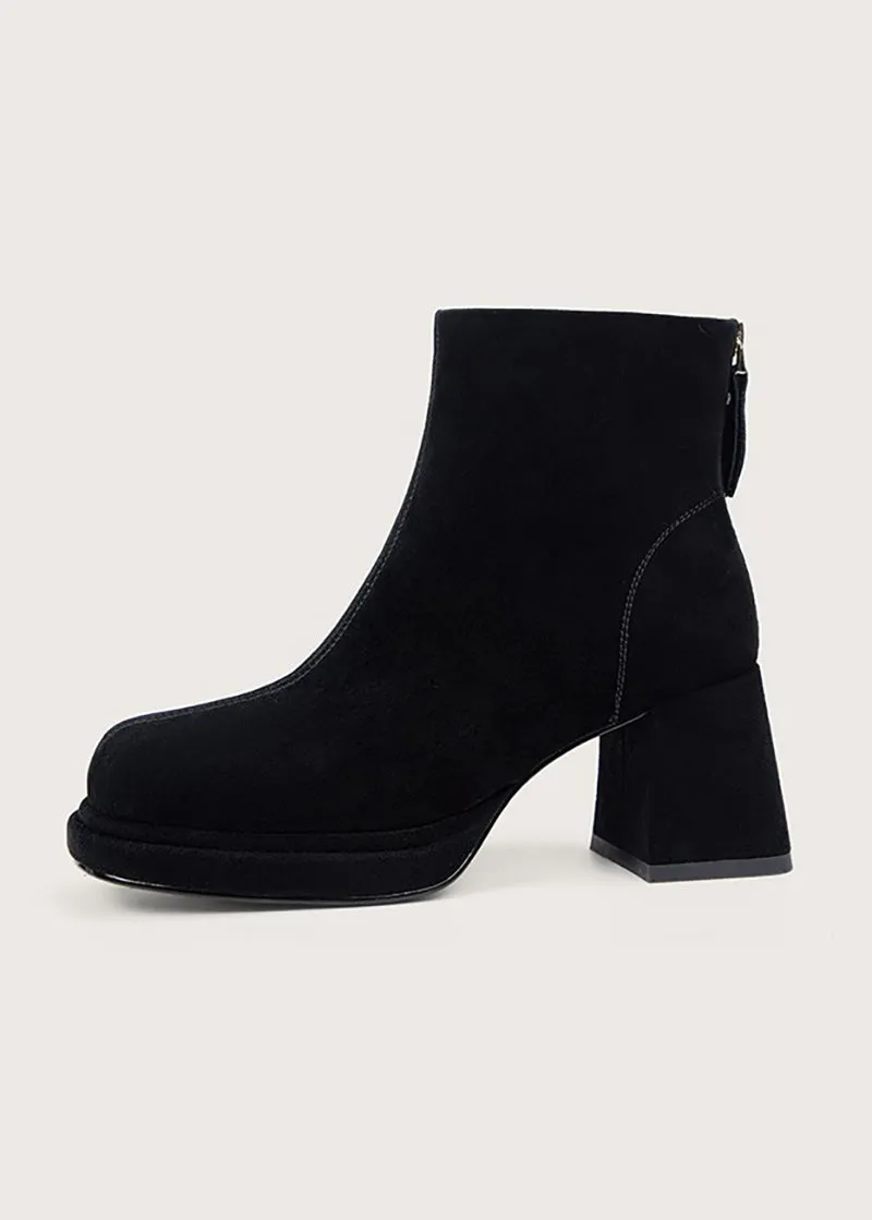 Danielle Suede Leather Platform Chunky Heel Booties