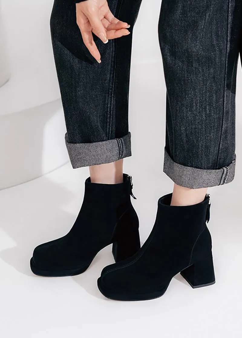 Danielle Suede Leather Platform Chunky Heel Booties