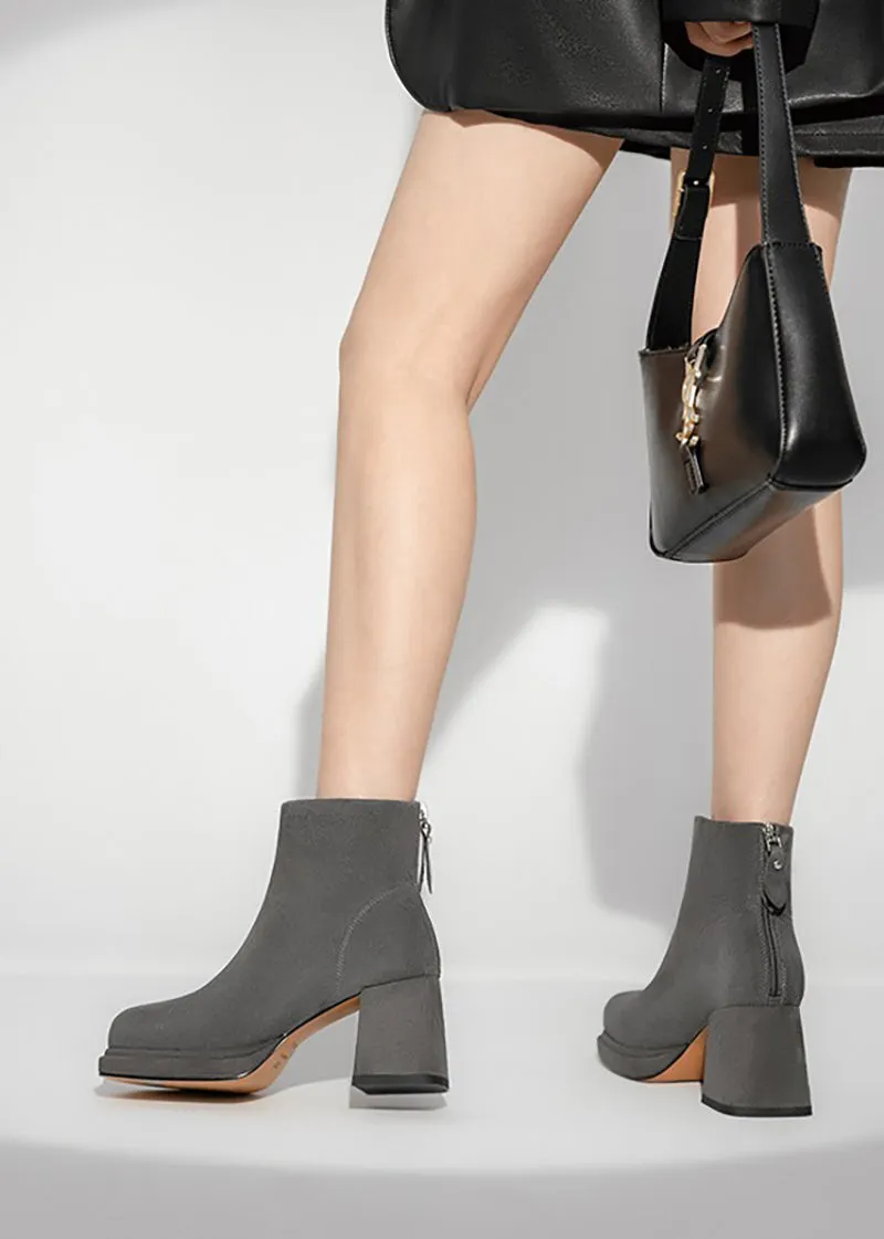 Danielle Suede Leather Platform Chunky Heel Booties