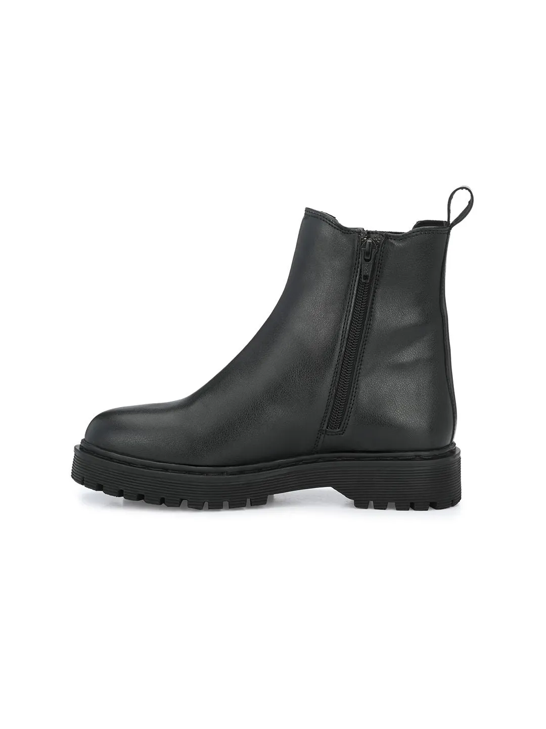 Delize Women Black Solid Vegan Leather Chelsea Boots