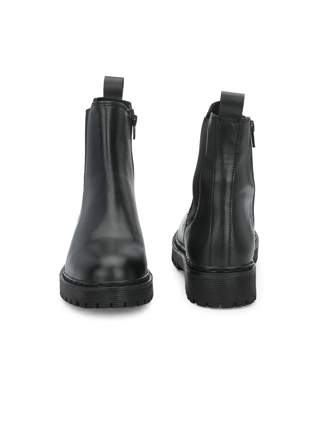 Delize Women Black Solid Vegan Leather Chelsea Boots