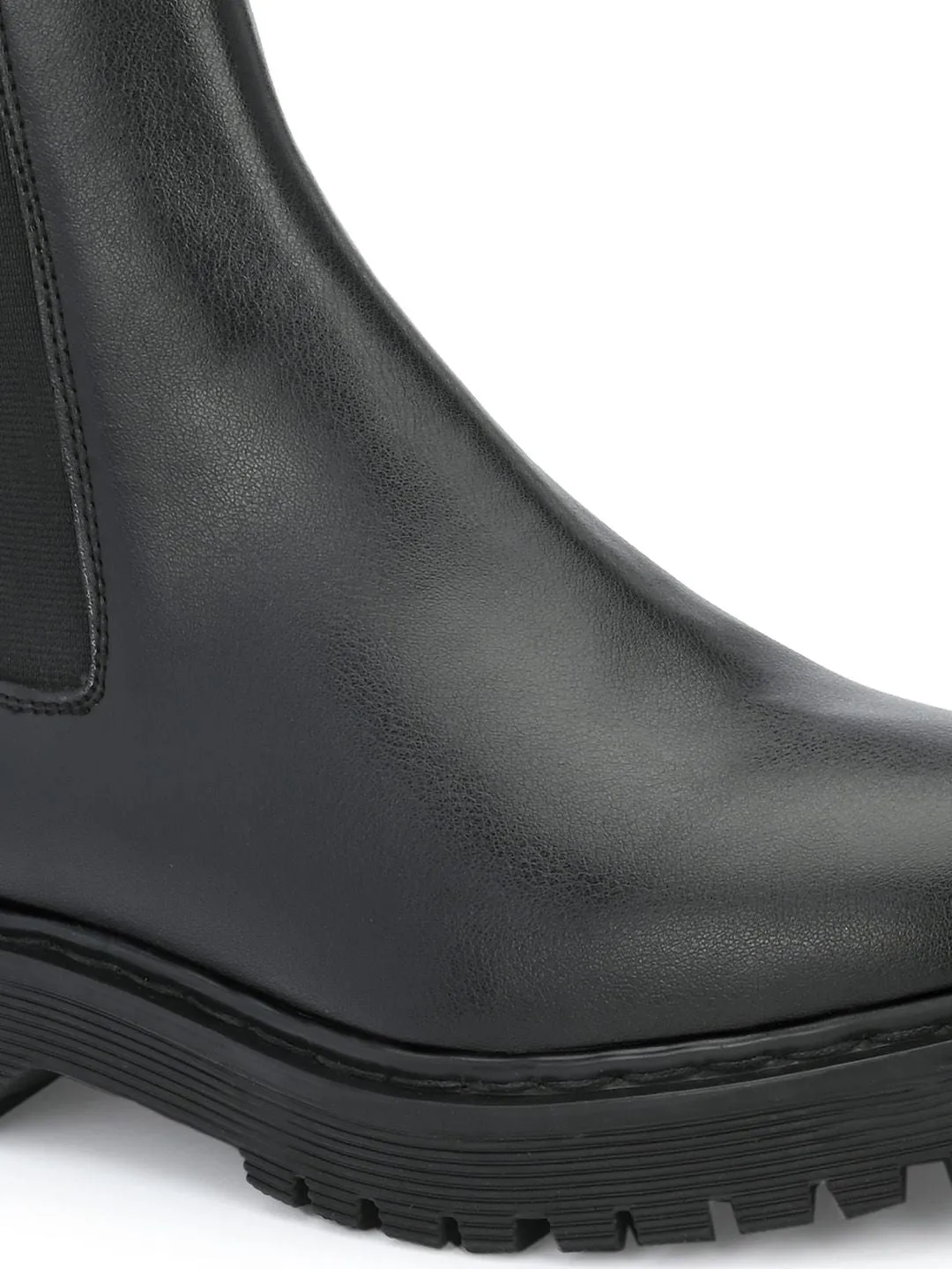 Delize Women Black Solid Vegan Leather Chelsea Boots