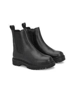 Delize Women Black Solid Vegan Leather Chelsea Boots