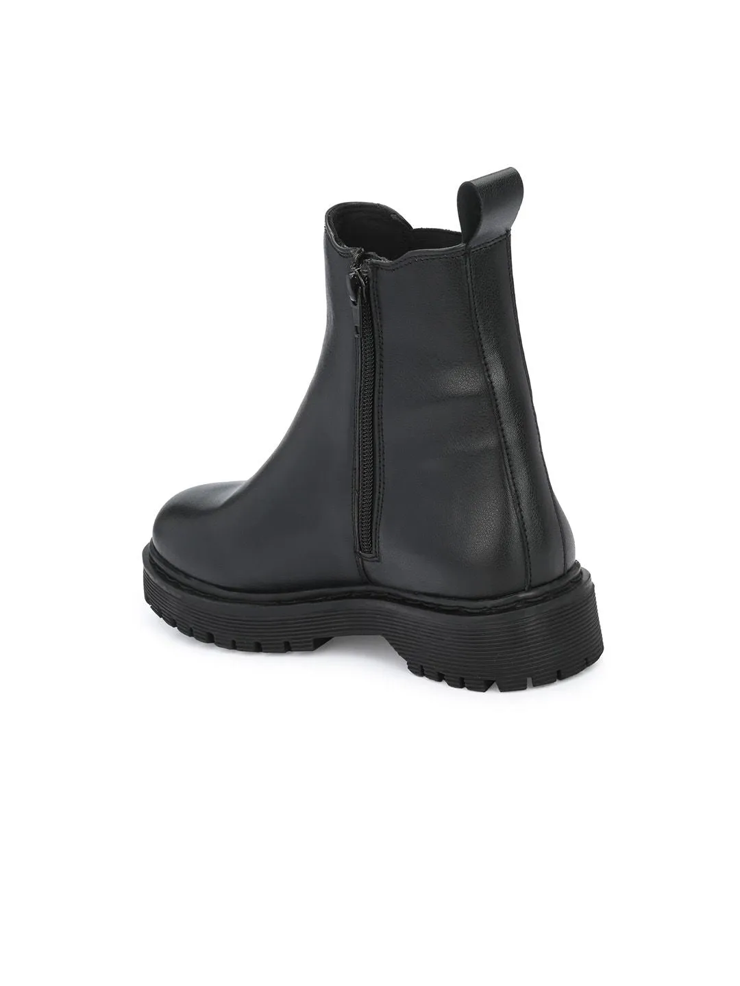 Delize Women Black Solid Vegan Leather Chelsea Boots